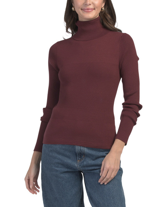 Valeria Long Sleeve Mixed Rib Turtleneck Top | TJ Maxx