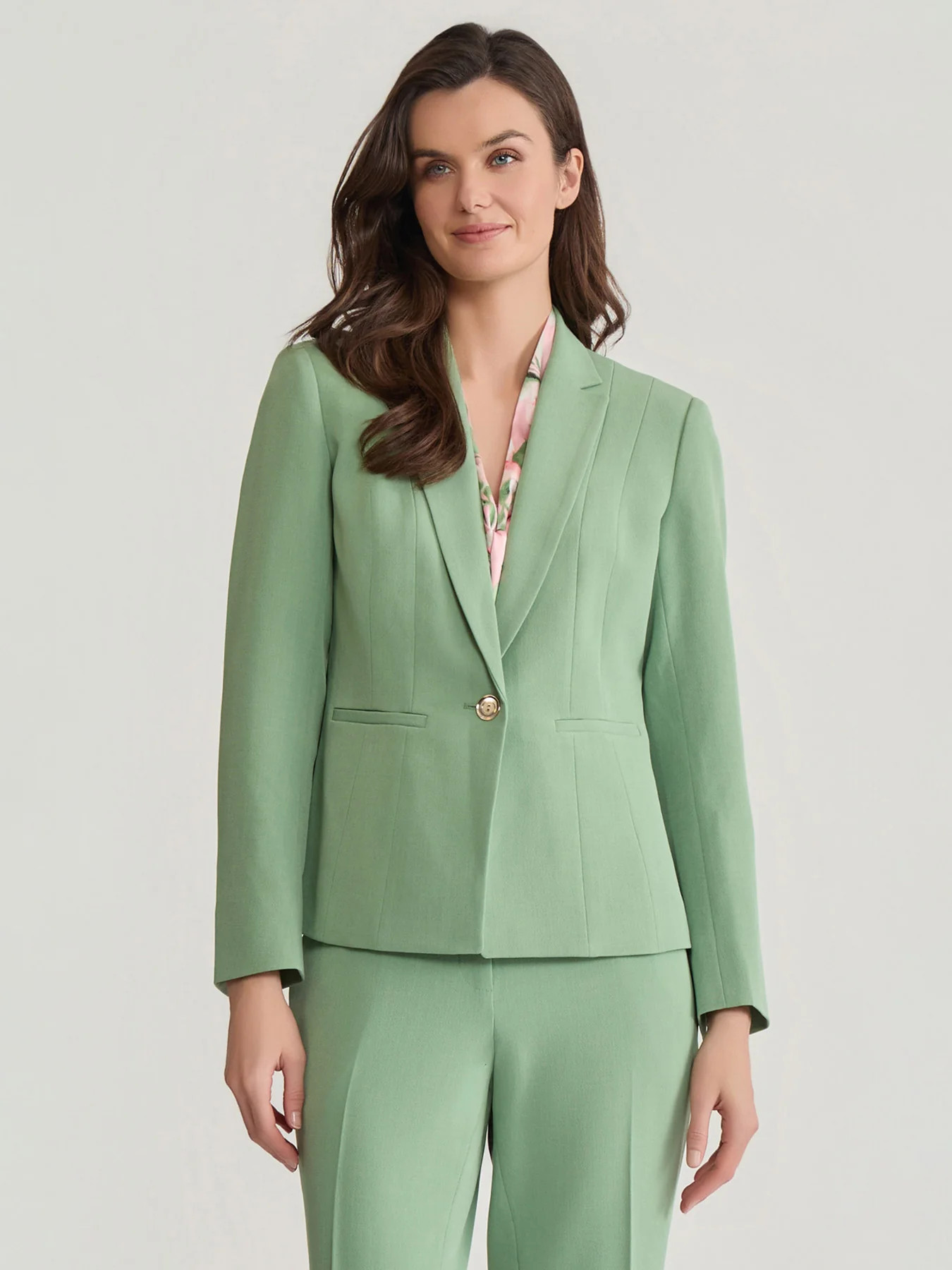 One Button Double Seamed  Blazer, Stretch Crepe | Kasper Clothing