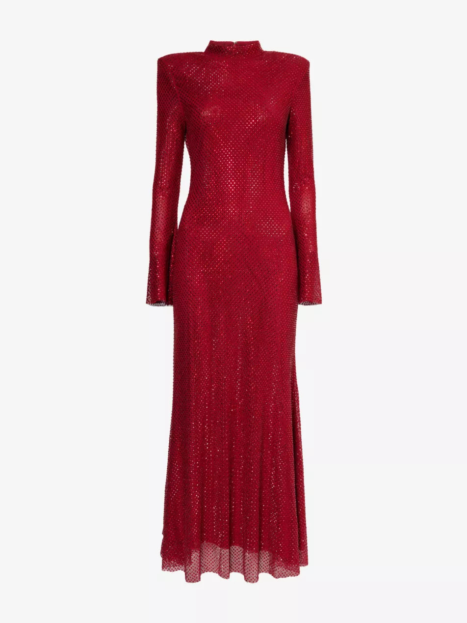 Rhinestone-embellished fishnet stretch-woven midi dress | Selfridges