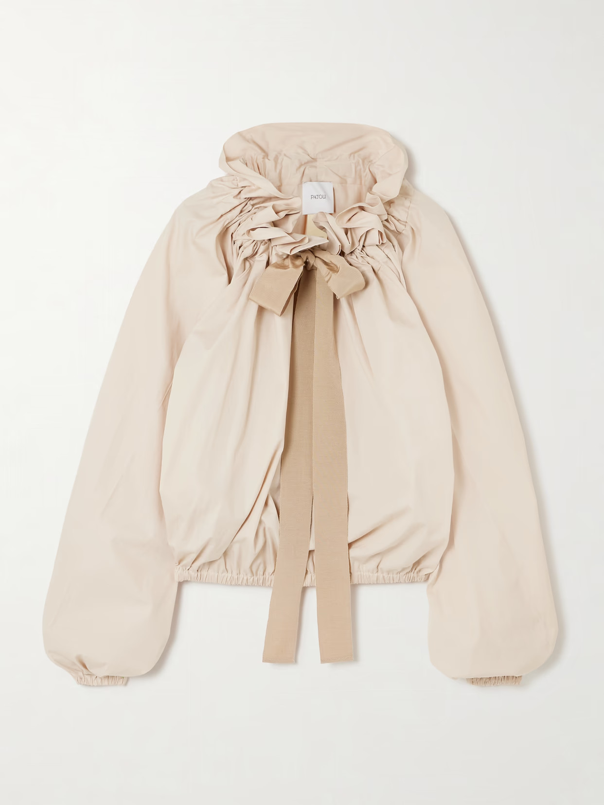 Patou - Iconic Volume Grosgrain-trimmed Gathered Cotton-faille Top - Cream | NET-A-PORTER (US)