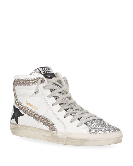 Golden Goose Slide Glitter Leopard-Print High Sneakers | Neiman Marcus