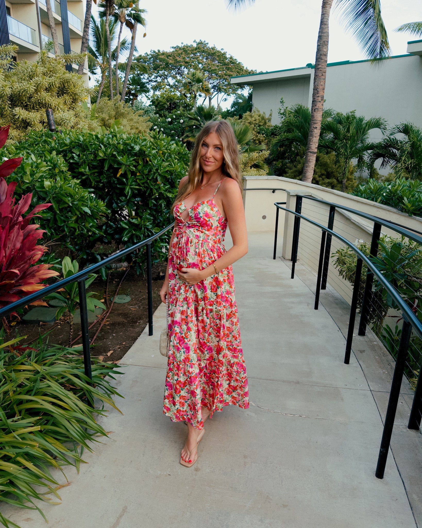 Dinner in Hawaii outfit! Love this Amazon maxi dress! I sized up to a medium! Bump friendly dress, Babymoon 