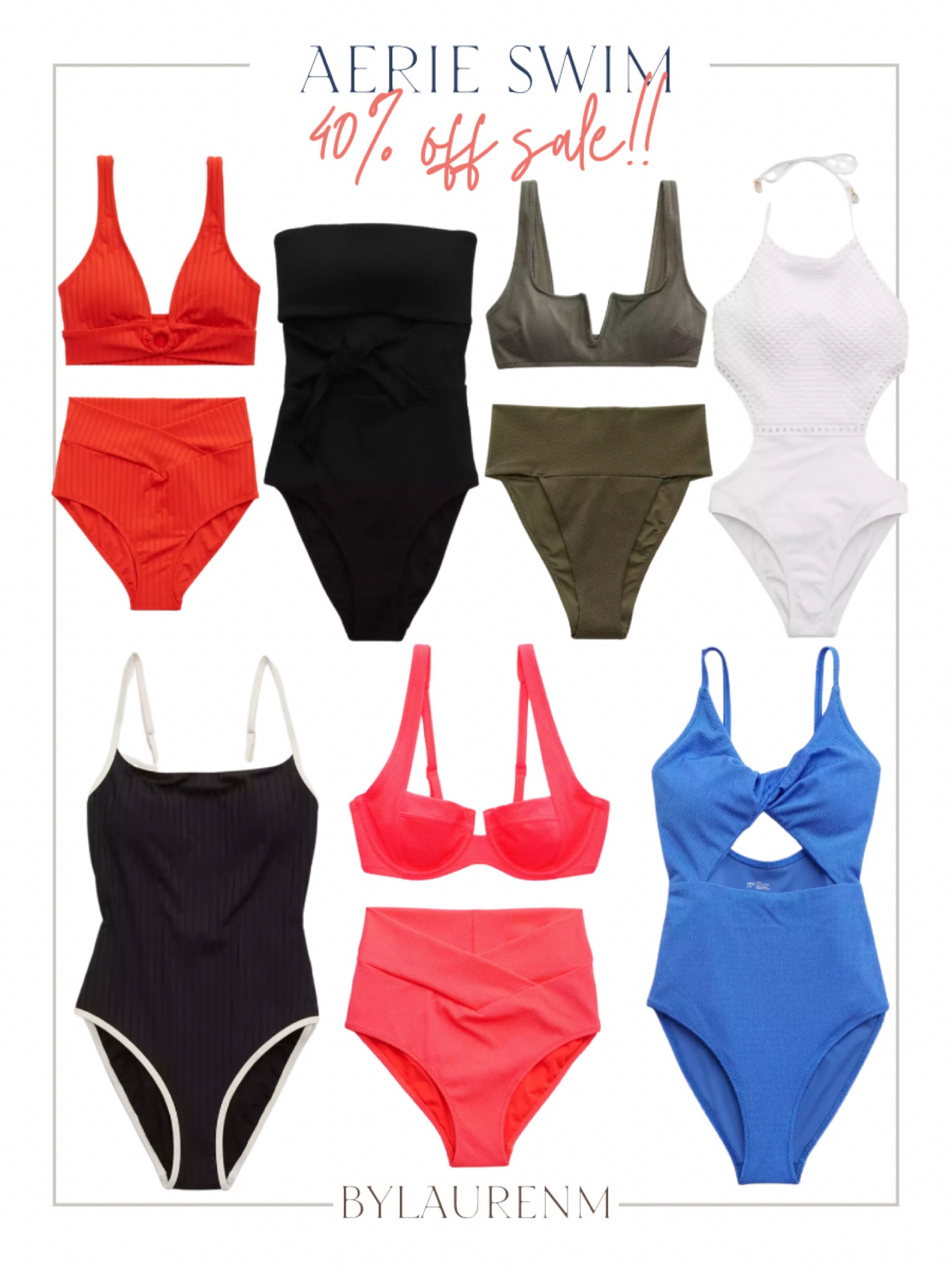 40% off aerie swimsuits. @aerie two piece swimsuit, one piece swimsuits, bikini, bikinis, cutout swim suit, crochet swimsuit. 

#LTKunder50 #LTKsalealert #LTKswim