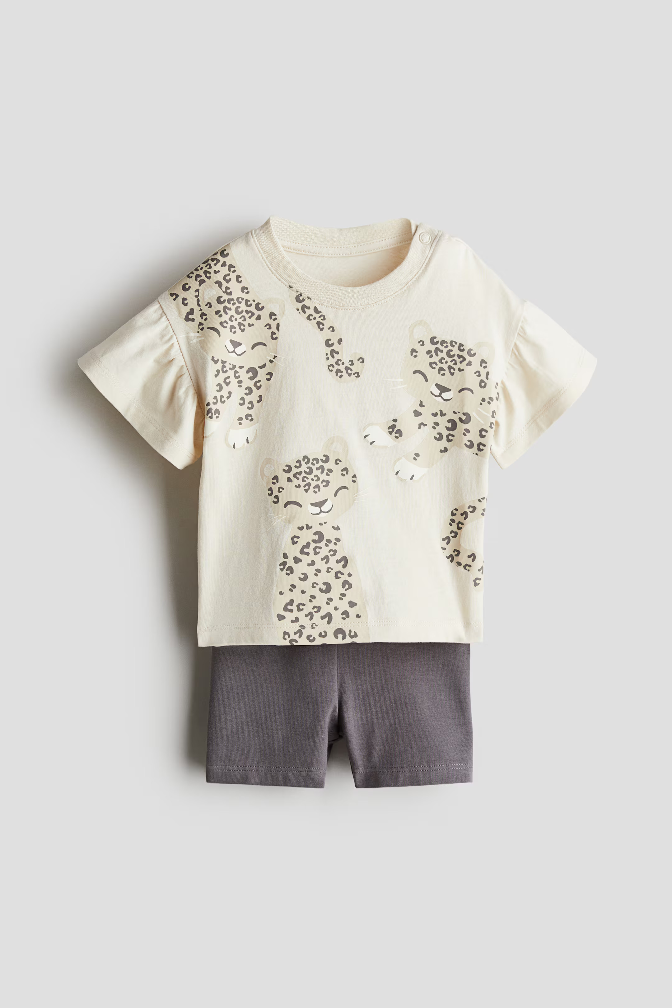 2-piece Cotton Jersey Set - Light beige/cheetahs - Kids | H&M US | H&M (US + CA)