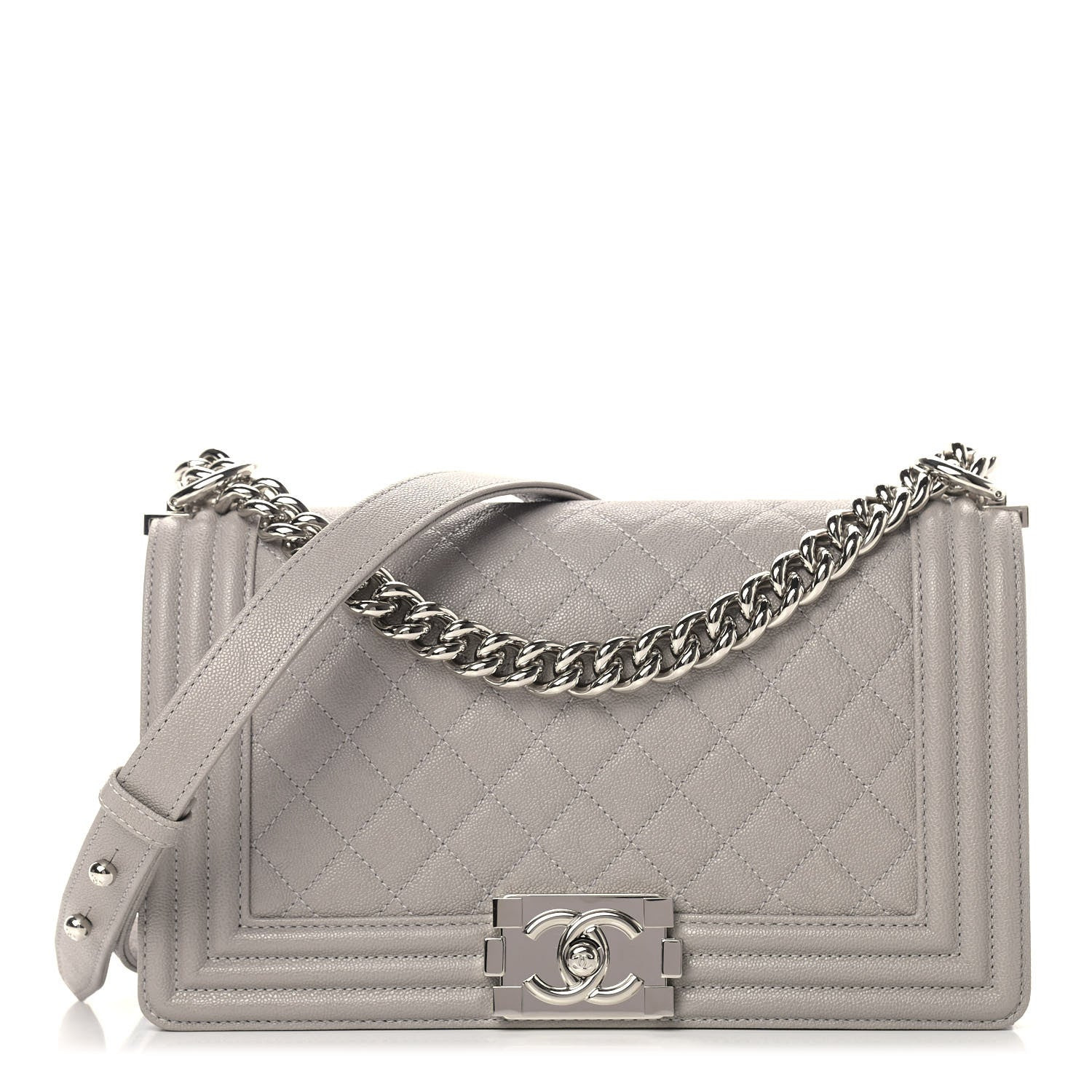 Caviar Quilted Medium Boy Flap Light Grey | FASHIONPHILE (US)