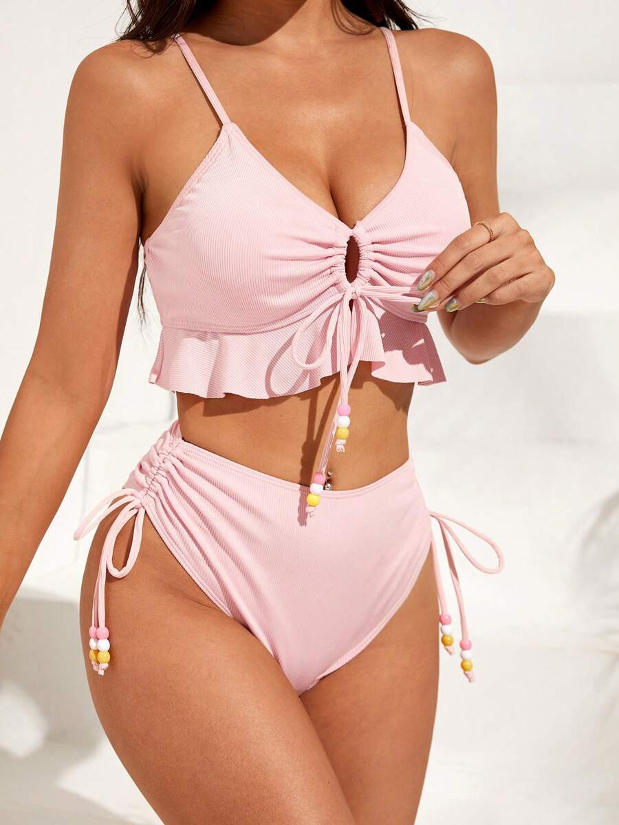 Home/Women Apparel/Women Clothing/Women Beachwear/Women Bikini Sets/SHEIN Swim Summer Beach Ruffl... | SHEIN