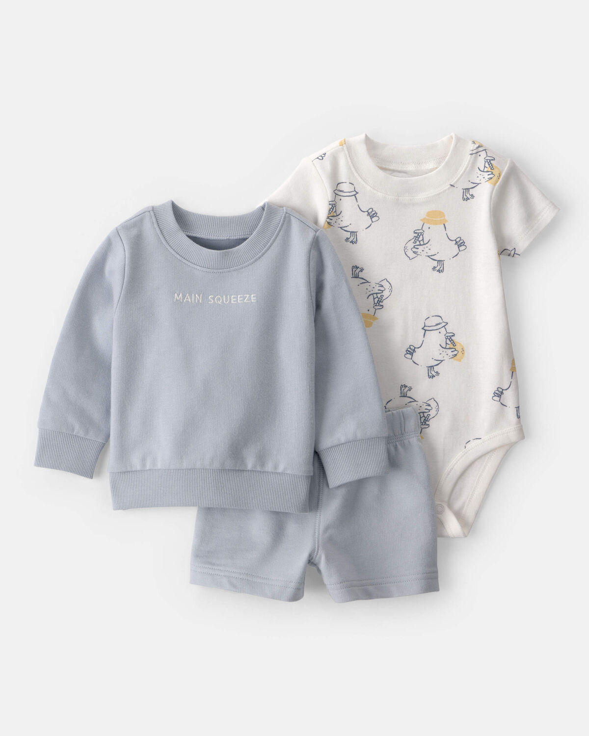 Baby Boy 3-Piece 'Main Squeeze' Sweatshirt, Bodysuit & Short Set - Blue | Carter's Inc