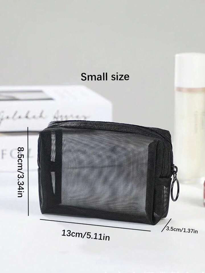 3pcs Black Minimalist Nylon Mesh Cosmetic Bag Set, Large Capacity Travel Makeup Organizer Makeup ... | SHEIN
