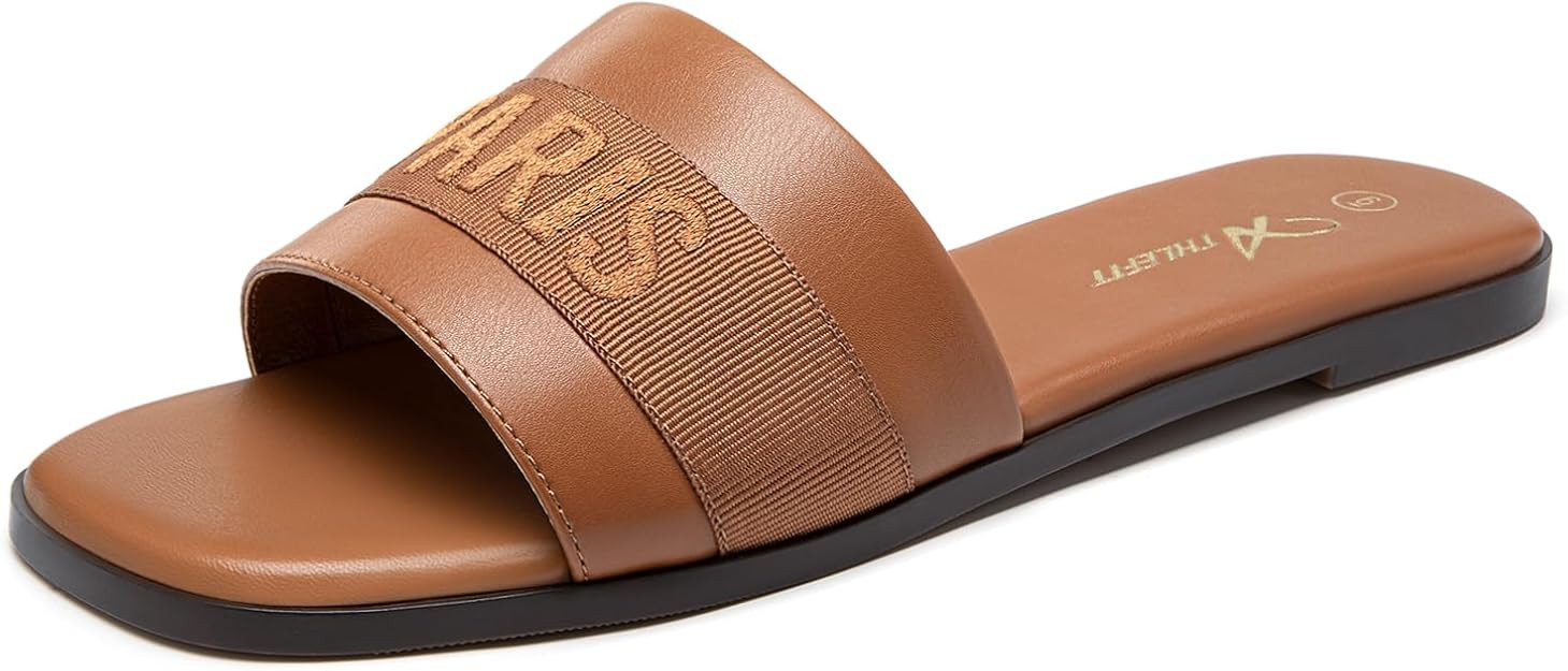 Athlefit Women's Slides Summer Fashion Slip On Flat Sandals Dressy | Amazon (US)