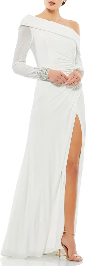 Jeweled Cuff Drop Shoulder Faux Wrap Gown | Nordstrom
