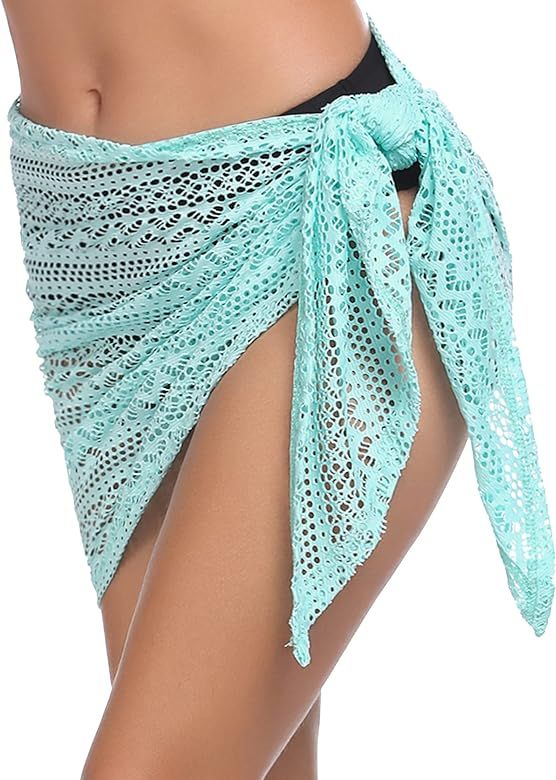 Ekouaer Women Sarong Chiffon Beach Wrap Lace Swimsuit Cover Up Crochet Bikini Wrap Skirt Solid & ... | Amazon (US)