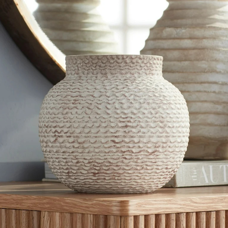 Kensington Hill Havi 7"H White with Rust Antique Chevron Decorative Vase | Walmart (US)