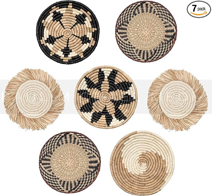 Amazon.com - Hanging Woven Wall Basket Set - 7 Unique Handcrafted Seagrass Baskets for Boho, Farm... | Amazon (US)