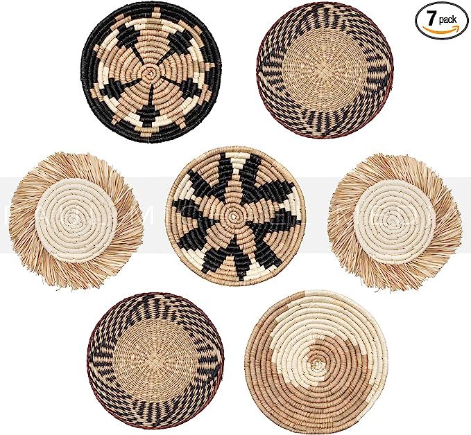 Amazon.com - Hanging Woven Wall Basket Set - 7 Unique Handcrafted Seagrass Baskets for Boho, Farm... | Amazon (US)