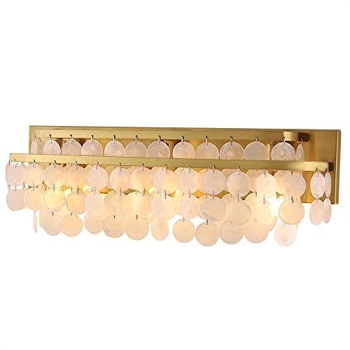 TOCHIC 3 Lights Vanity Light with Natural Capiz Shell Shade, Brushed Gold Bathroom Dimmable Vanit... | Amazon (US)