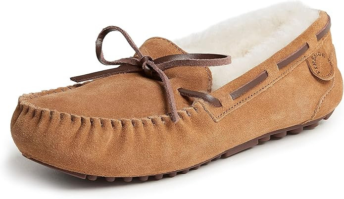 Dearfoams Women's Fireside Water Resistant Shearling Victoria Moc with Tie Slipper | Amazon (US)