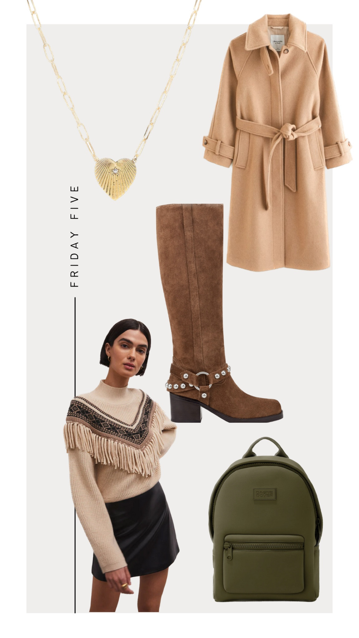 Friday Fave: Shop my Wishlist
1. Heart Necklace - Five and Two Jewelry 
2. Abercrombie Wool Coat
3. Marc Fisher Ofida Block Harness Boot
4. Z Supply Fringe Sweater 
5. Dagne Dover Neoprene Backpack 


#LTKstyletip #LTKitbag #LTKshoecrush