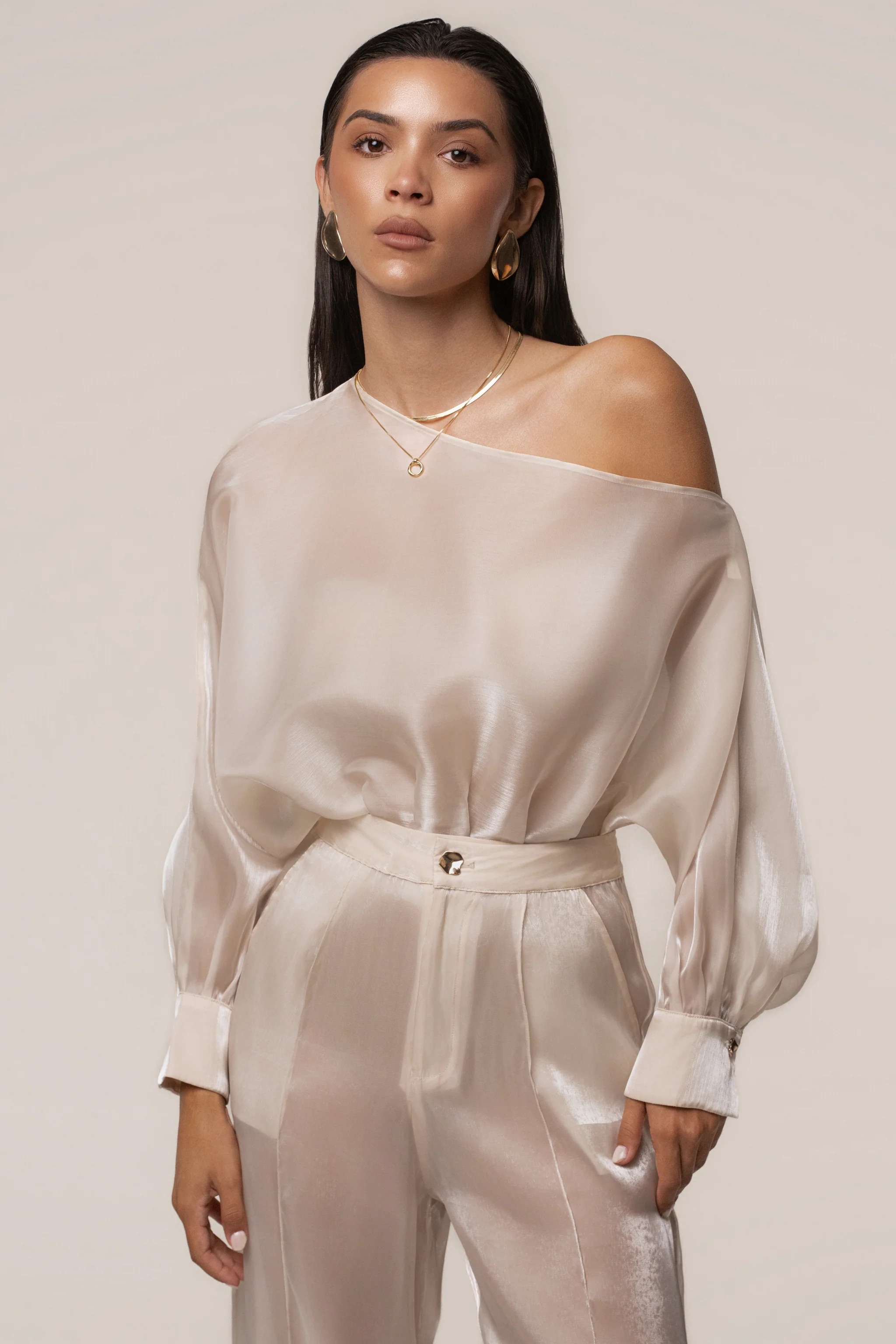 Cream Resort Glow Organza Bodysuit | JLUXLABEL US