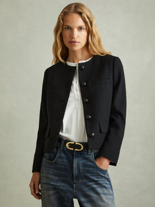Nola
                Cropped Wool Single Breasted Jacket | Reiss UK