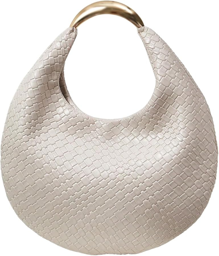 QWINEE Women's Woven Handbag Elegant Clutch Purse Metal Top Handle Cresent Evening Bag Retro PU L... | Amazon (US)