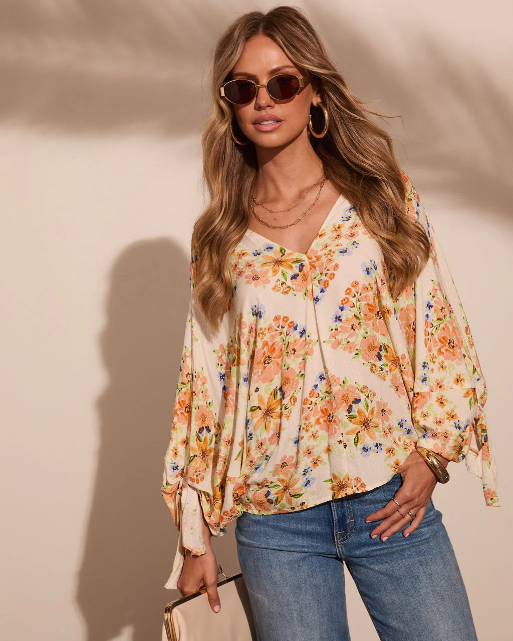 Caysie Floral Cuff Tie Blouse | VICI
