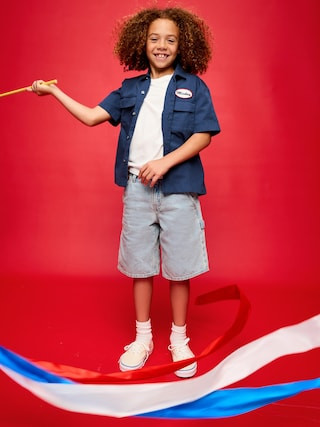 Old Navy x Disney Mickey Mouse Short-Sleeve Twill Camp Shirt for Boys | Old Navy (US)