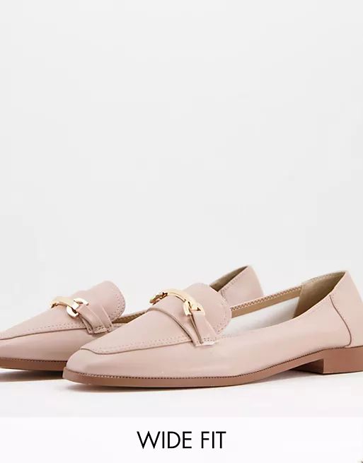 ASOS DESIGN Wide Fit Verity loafer flat shoes with trim in blush | ASOS (Global)