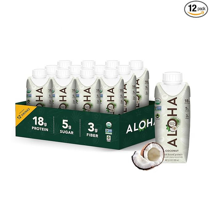 Amazon.com: ALOHA Organic Plant-Based Protein Drink – Coconut Flavor | 18g Protein, 5g Sugar, 3... | Amazon (US)