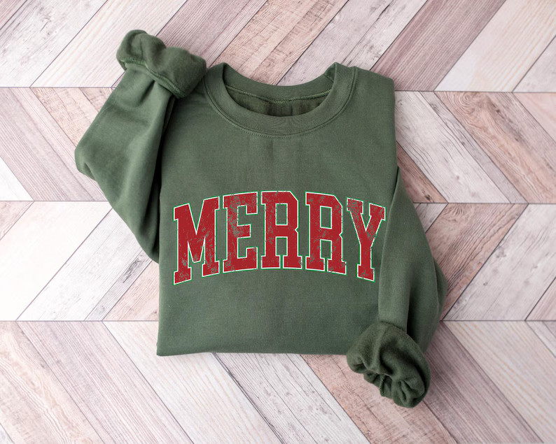 Retro Merry Christmas Sweatshirt, Christmas Crewneck Sweater, Christmas Shirt for Women, Holiday ... | Etsy (US)