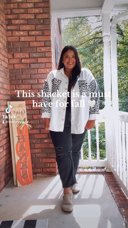 This shacket is super lightweight and perfect for fall! I’m obsessed with the leopard sleeves and pockets! So cute & can be worn so many ways! #plussizefallfashion #fallfashion #size20style #ltkcurve 

#LTKplussize #LTKSeasonal #LTKfindsunder50
