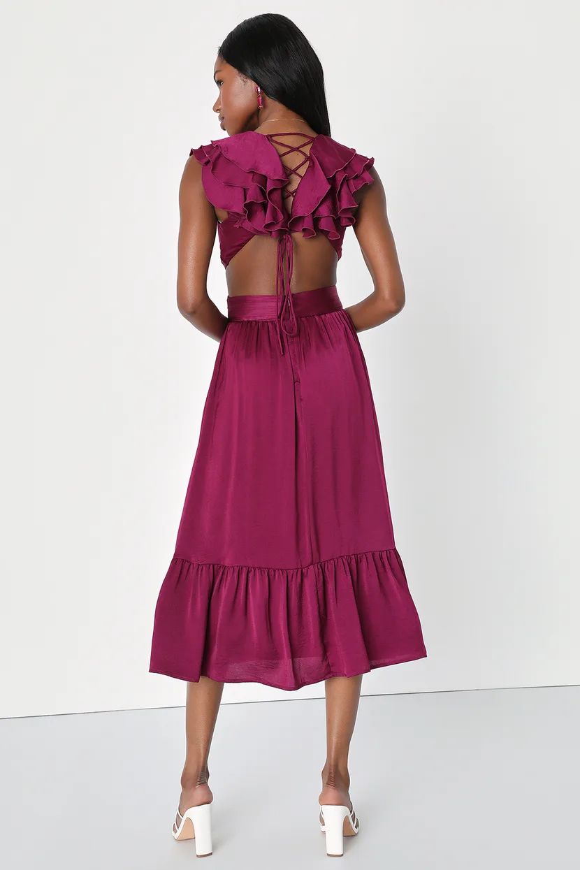 Polished Elegance Plum Purple Ruffled Lace-Up Midi Dress | Lulus (US)