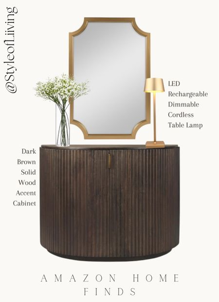 Amazon home finds! Dark brown solid wood accent cabinet modern, wood framed accent mirror, clear glass vases, rechargeable led cordless table lamps. #amazonfinds #amazonhome #founditonamazon

#LTKStyleTip #LTKSaleAlert #LTKHome