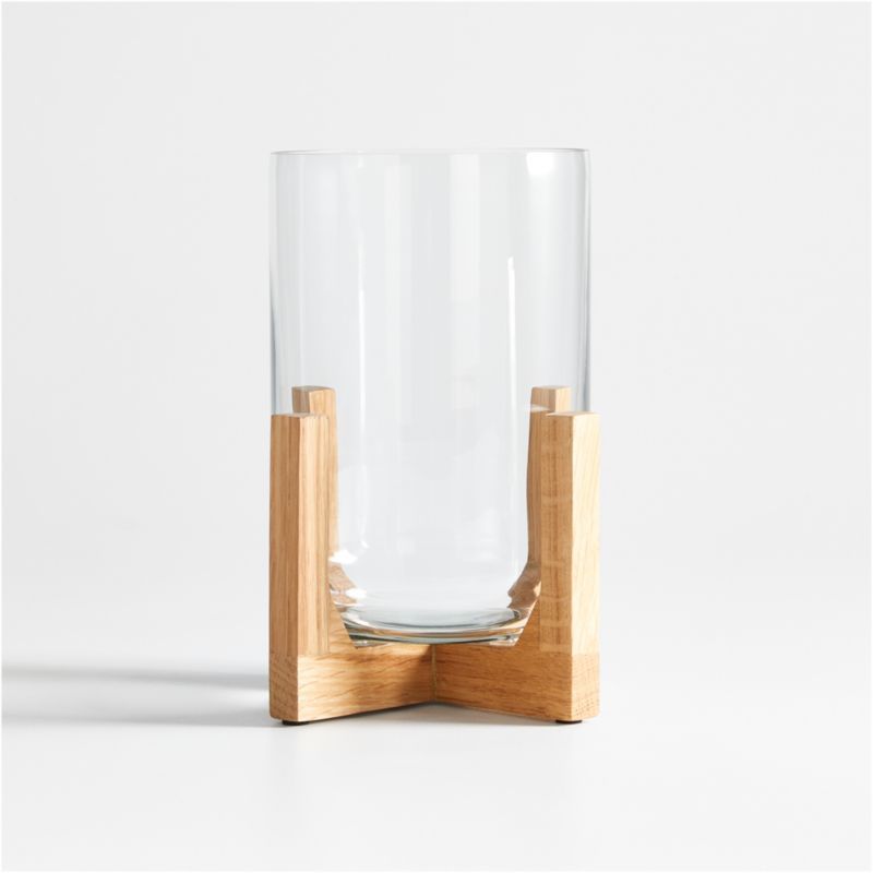 Lois Glass Hurricane Candle Holder with Wood Base 8.5" + Reviews | Crate & Barrel | Crate & Barrel
