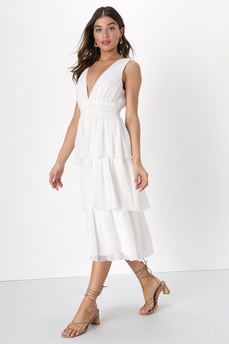 Dreamy Mood White Textured Swiss Dot Tiered Midi Dress | Lulus (US)