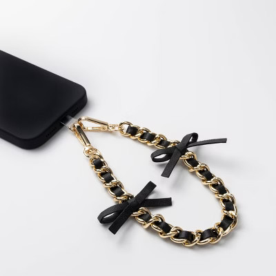 Hello Lux Phone Wristlet - Golden Chain with Black Faux Leather Bows | Target