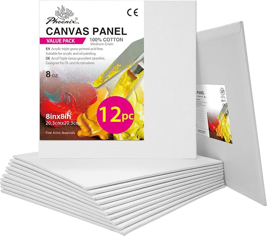 PHOENIX Painting Canvas Panels 8x8 Inch, 12 Value Pack - 8 Oz Triple Primed 100% Cotton Acid Free... | Amazon (US)