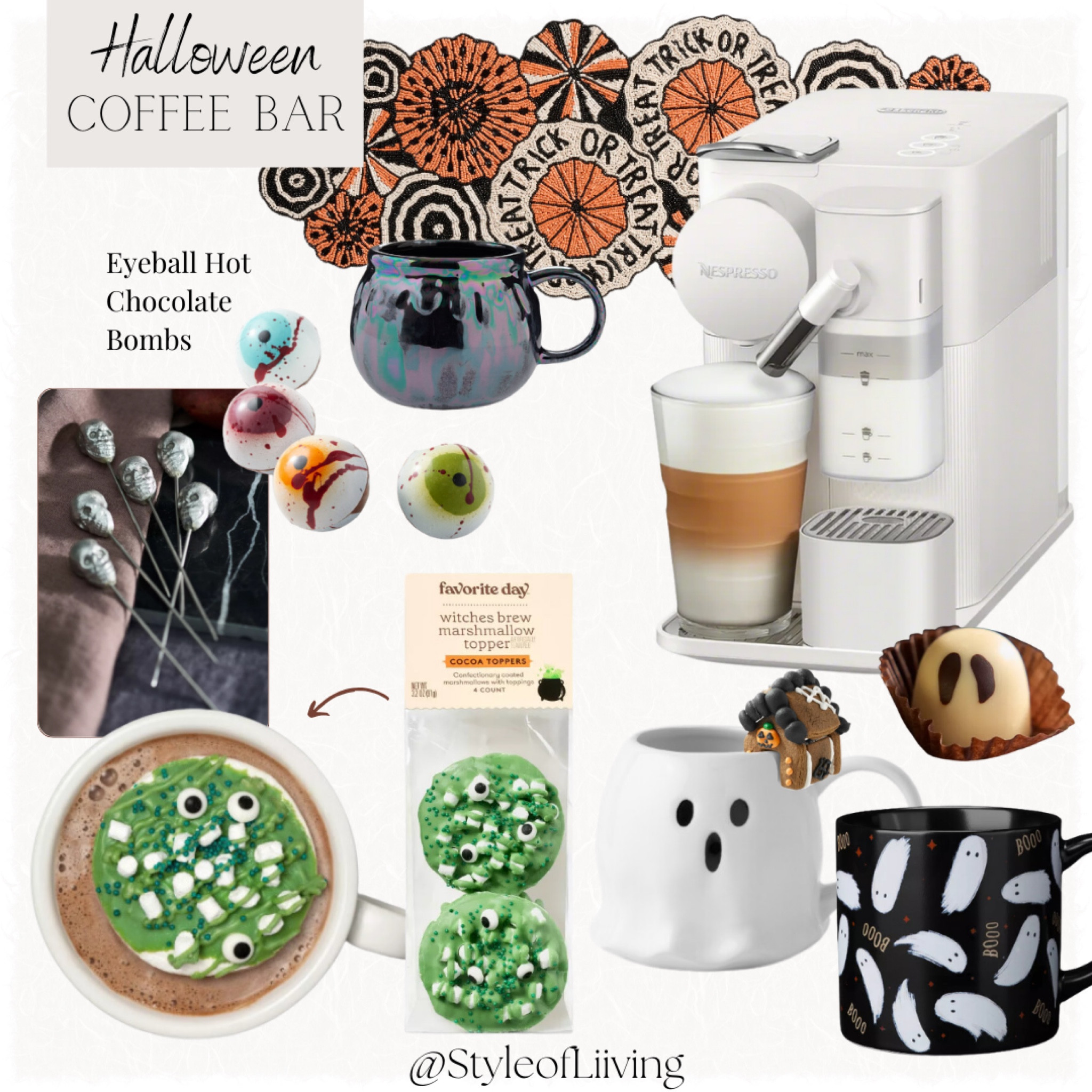 Halloween coffee and hot chocolate bar! Themed mugs, marshmallows, stirrers, chocolates, table runners, and more!

#LTKHome #LTKHalloween #LTKSeasonal