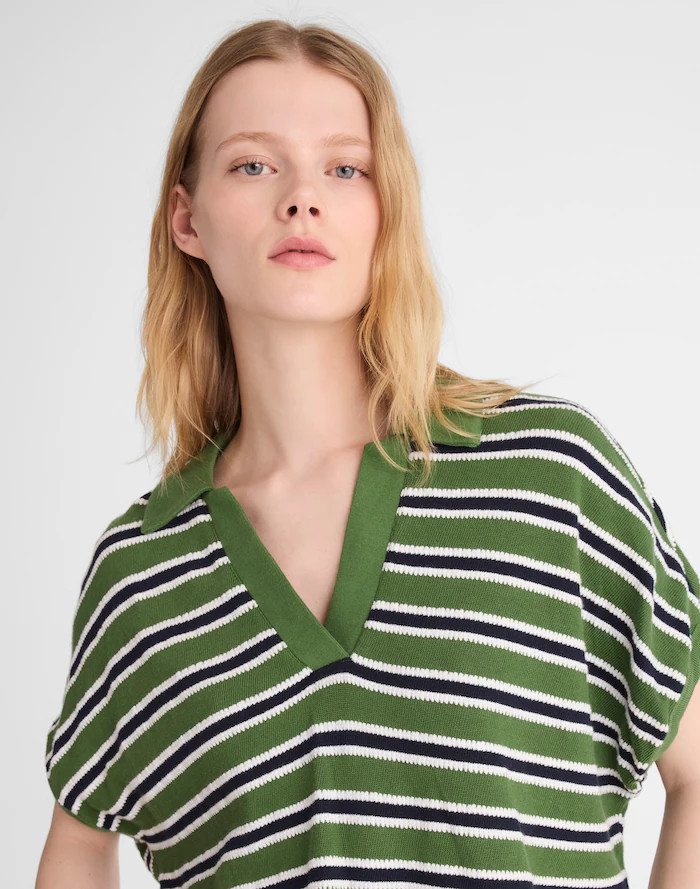 Relaxed V-Neck Polo Shirt in Stripe | Madewell