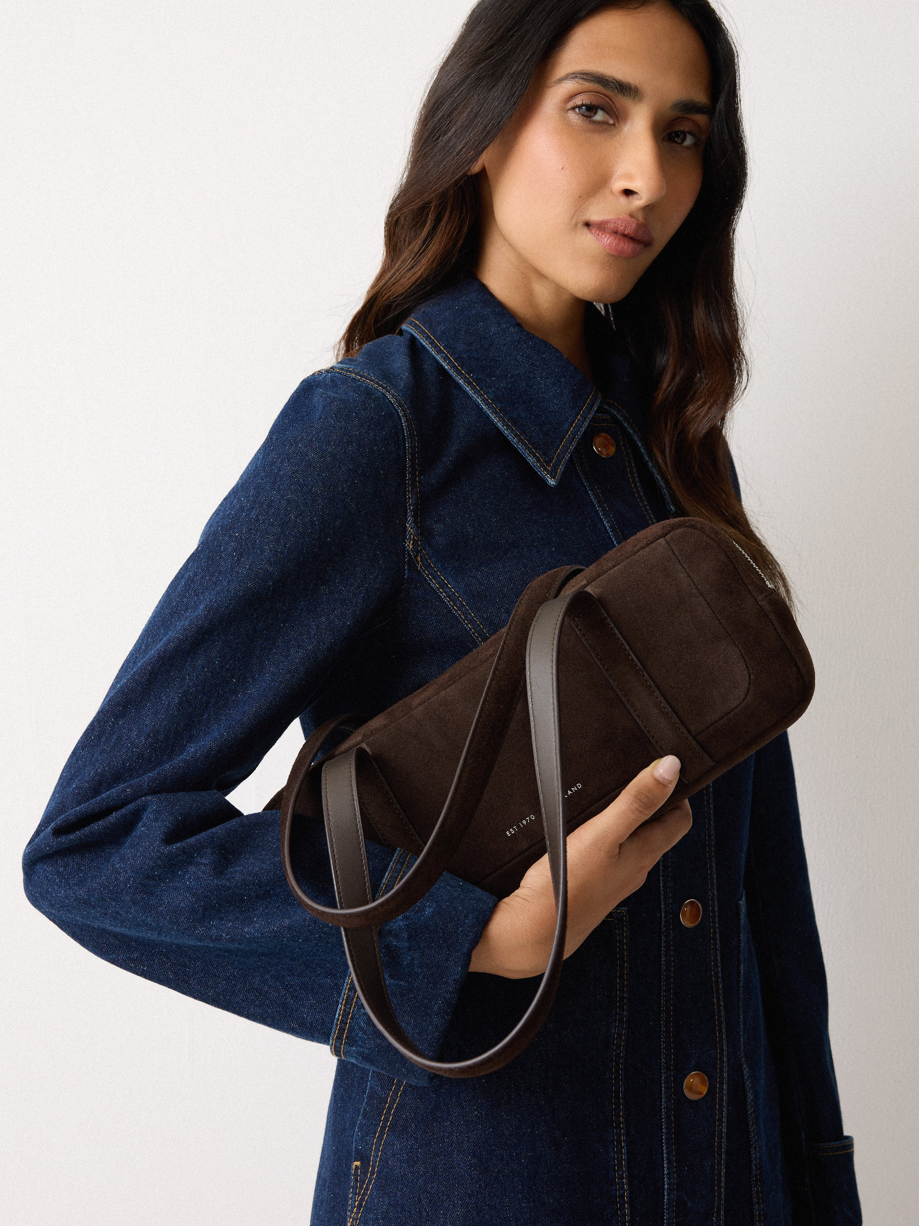 Suede Baguette Shoulder Bag | Brown | Jigsaw (UK)