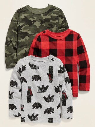 Unisex Long-Sleeve Crew-Neck Tee 3-Pack for Toddler | Old Navy (CA)