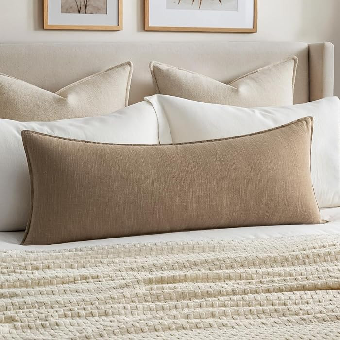 MIULEE Decorative Long Lumbar Throw Pillow Cover for Bed 14x36 Khaki Boho Farmhouse Neutral Couch... | Amazon (US)