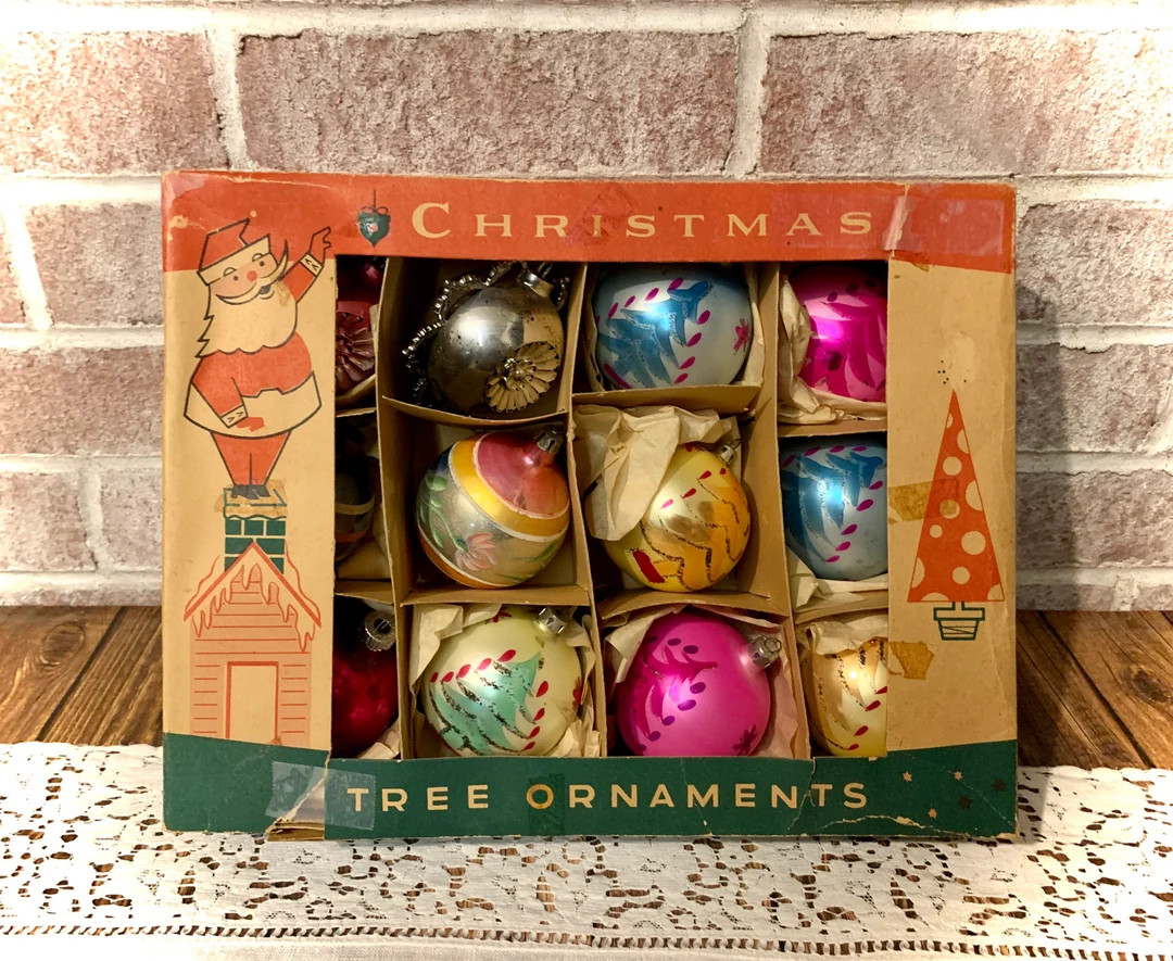 Mid Century Mercury Glass Bauble Christmas Tree Ornaments  - Etsy | Etsy (US)