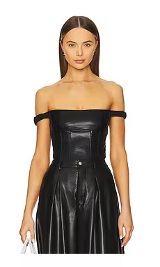WeWoreWhat Off Shoulder Faux Leather Corset in Black from Revolve.com | Revolve Clothing (Global)