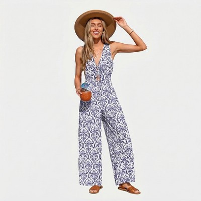 Cupshe Women's Breezy Coastal Print Jumpsuit for Effortless Summer Style-M-Blue | Target