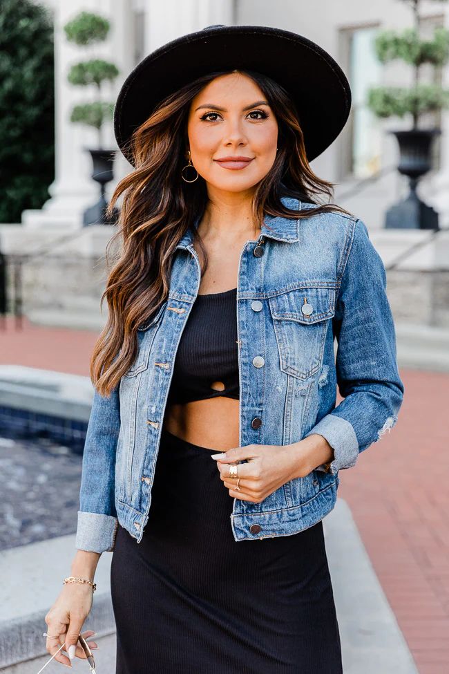 Stay Beautiful Dark Wash Denim Jacket | The Pink Lily Boutique