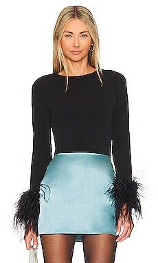 Delaina Feather Crop Top in Black | Revolve Clothing (Global)