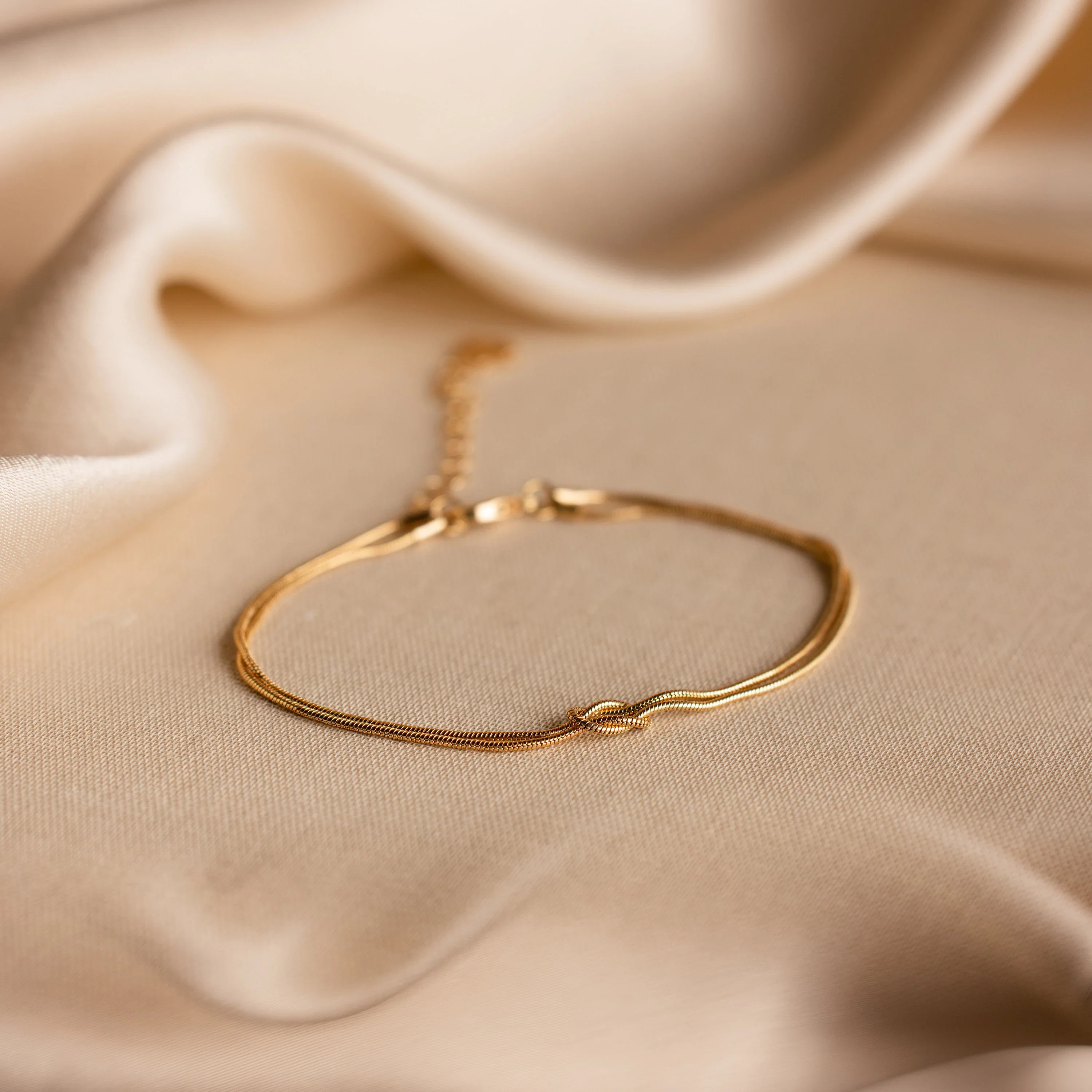 Double Snake Chain Love Knot Bracelet in 18K Gold | Caitlyn Minimalist | Caitlyn Minimalist