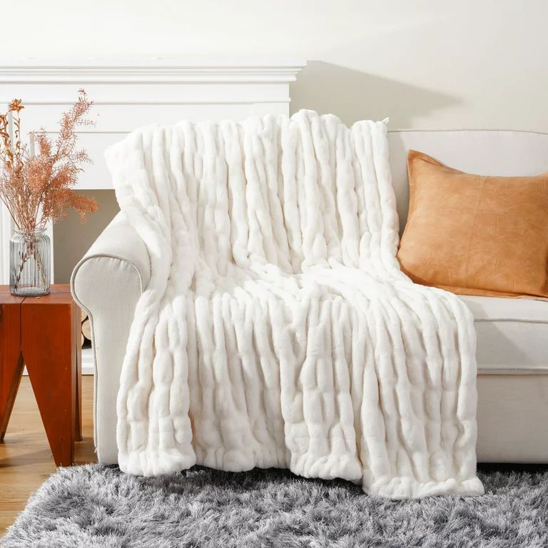 Battilo Fuzzy Faux Fur Throw Blanket, Soft Warm Reversible Rabbit Fur Blanket for Bed Couch, Crea... | Walmart (US)