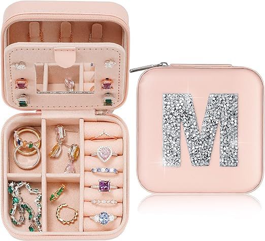 Parima Travel Jewelry Box Jewelry Case - Small Initial Travel Jewelry Boxes Pink Jewelry Organize... | Amazon (US)