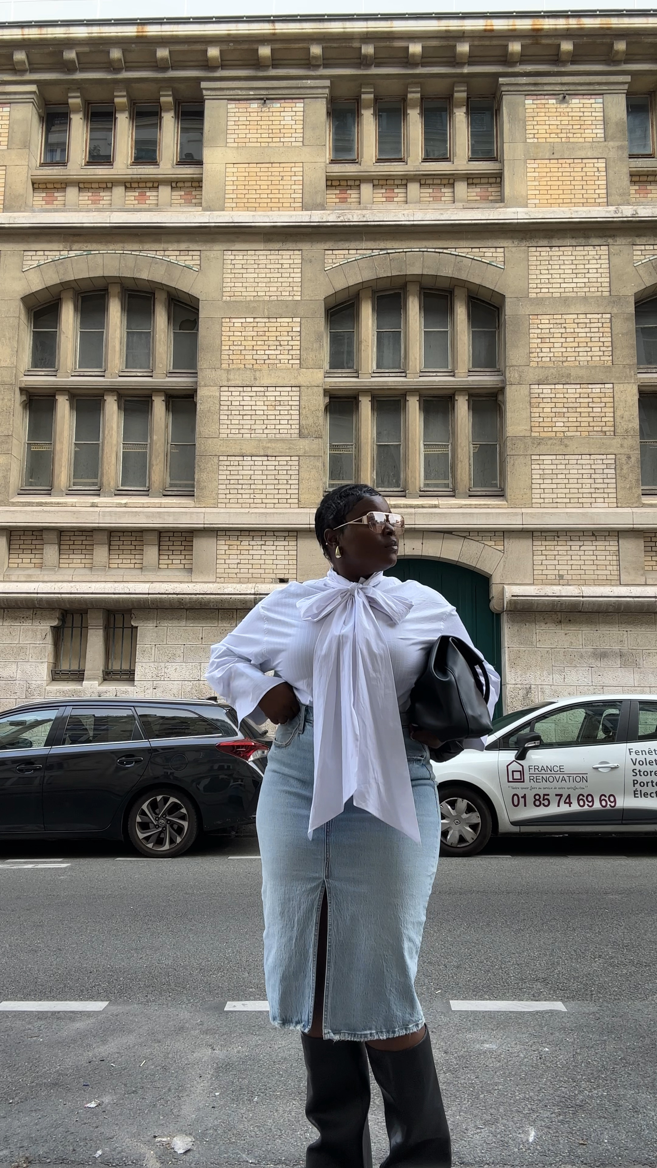 Parisian Style: white bowed button down, denim skirt, black boots and my black tote for a lovely lunch in Paris. Wearing a M in the tip, 10 in the skirt, 9 in the boots 🖤 #ltktravel 

#LTKstyletip #LTKfindsunder100 #LTKtravel